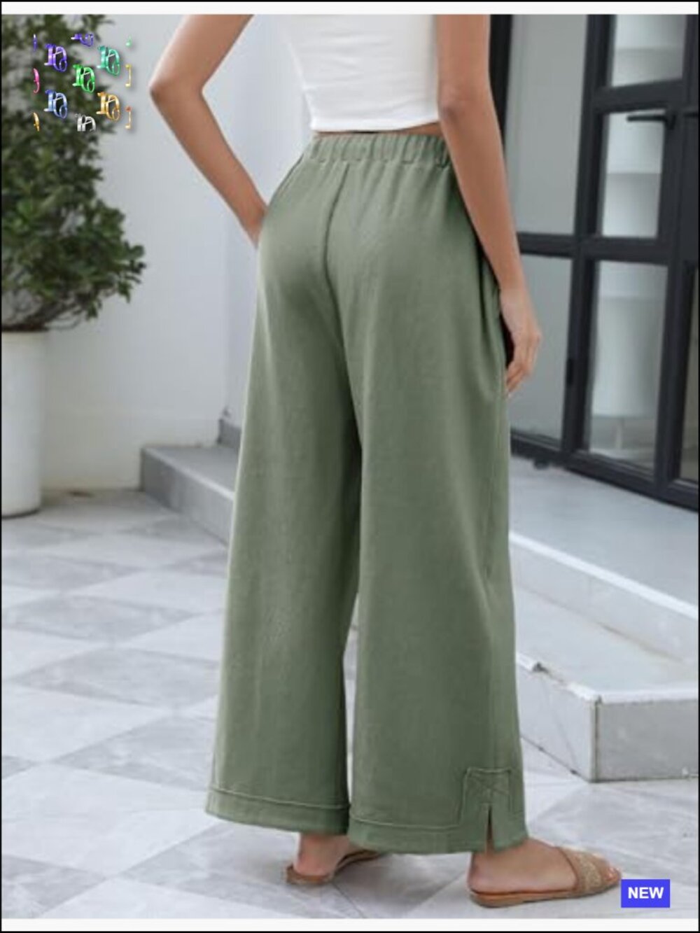 Baggy Wide Leg Palazzo Pants Casual Loose Elastic Drawstring Lounge Trousers - Picture 3 of 7
